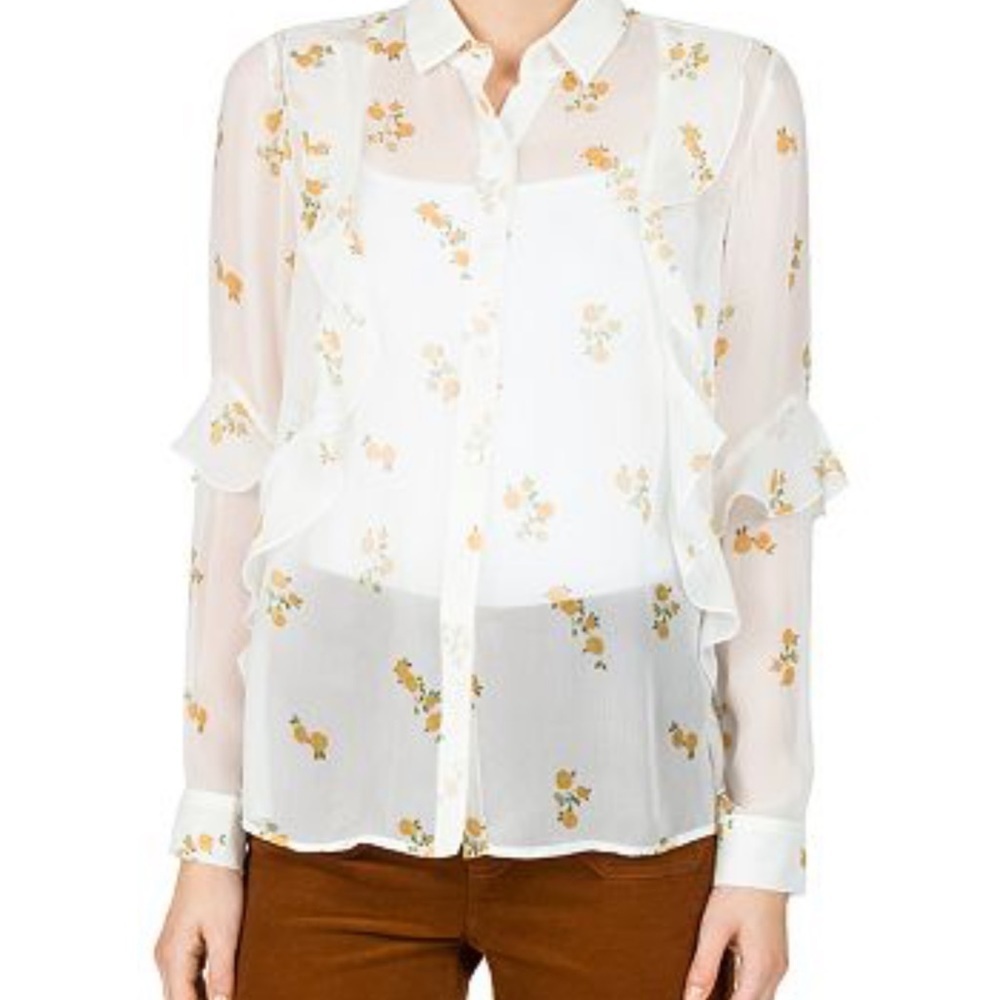 The Kooples Popcorn Foral Print Sheer Silk Shirt-Size 2